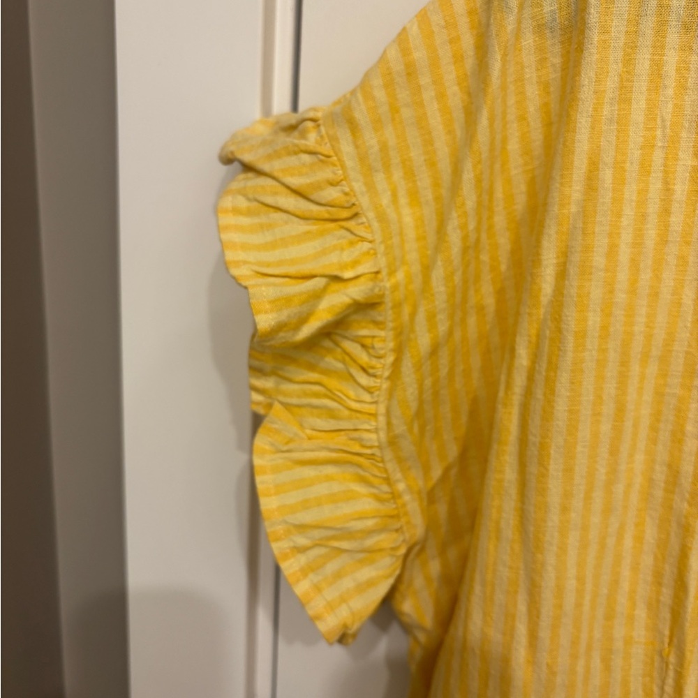 Joe Fresh x Jillian Harris Sunshine Ruffle Dress Linen Blend Yellow Striped - Picture 4 of 10